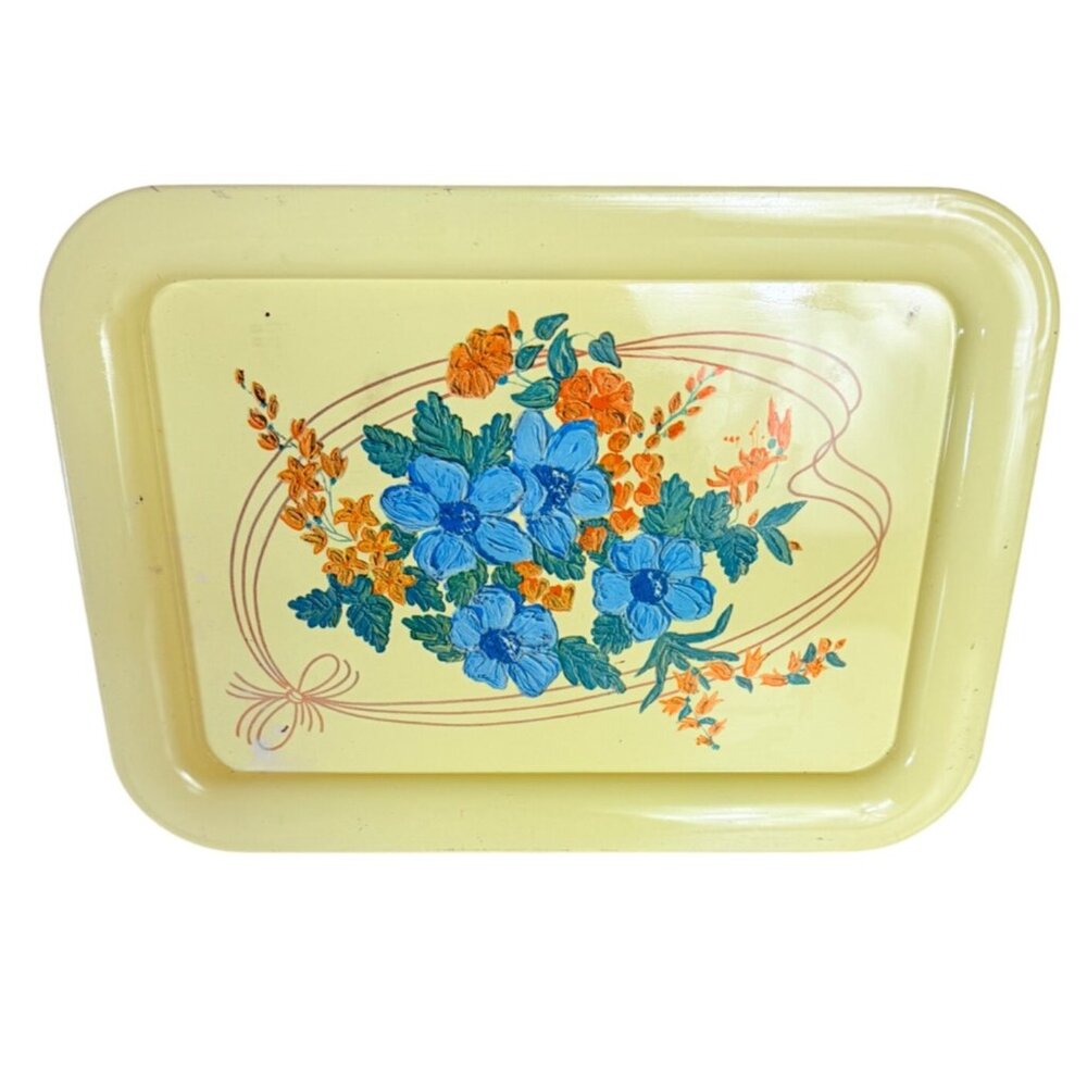 MCM 50s Floral Metal Serving Tray Decorative VTG Rustic Farmhouse Farmers Market